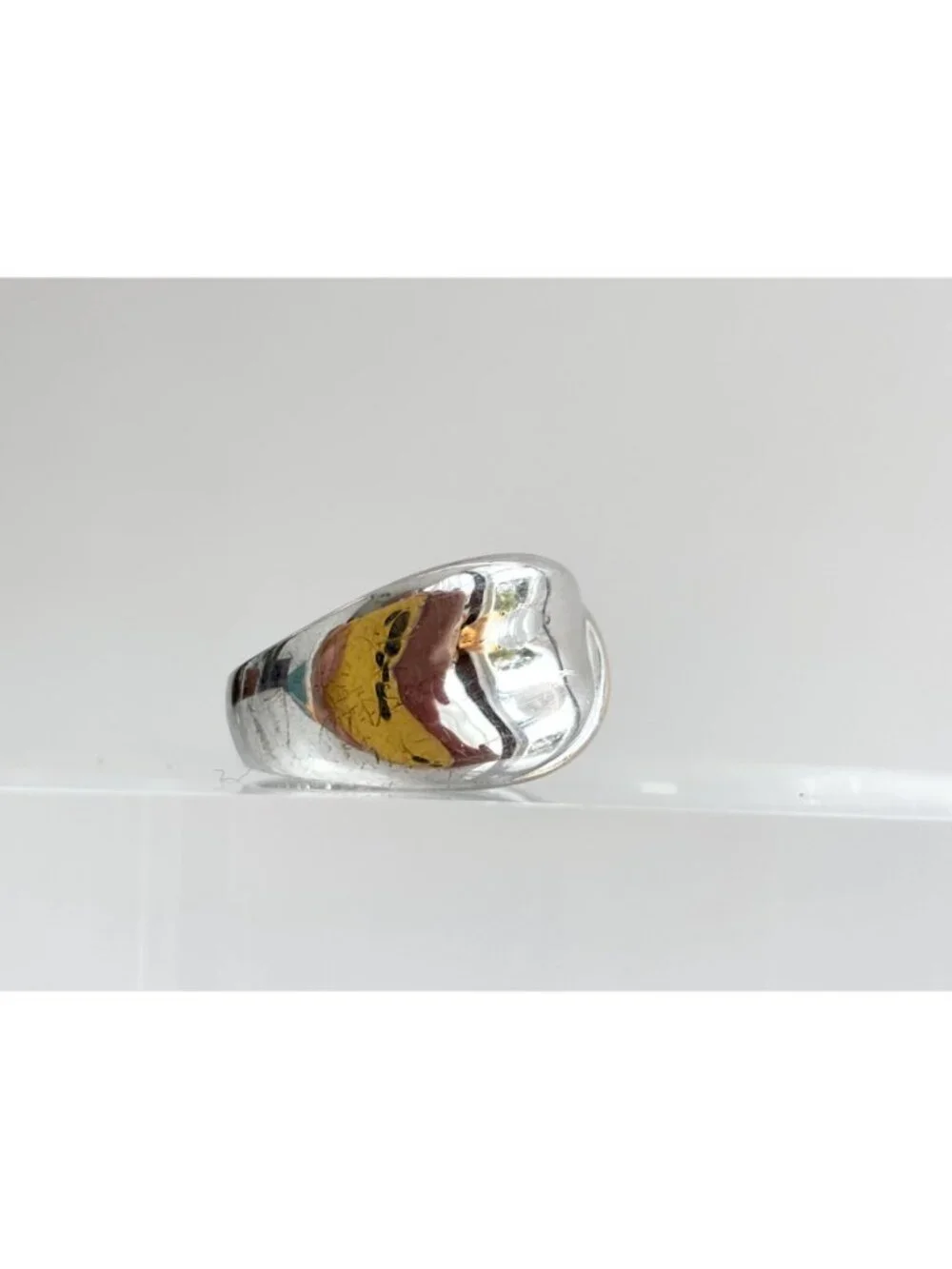 Dual Toned Gold Overlay Heart Crossover Sterling Silver 925 Vintage Ring sz 7.25